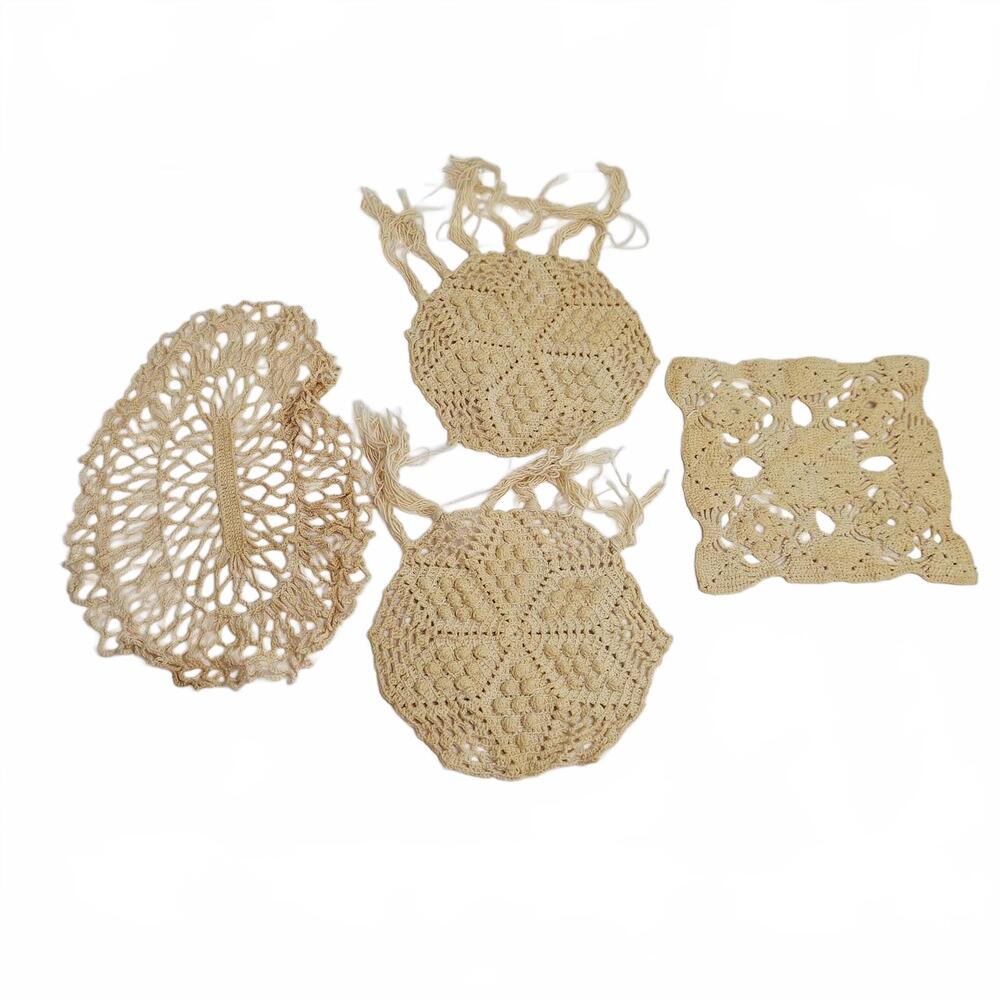 vintage, lot of 4 handmade crochet doilies Assorted Shapes and Sizes Granny Chic